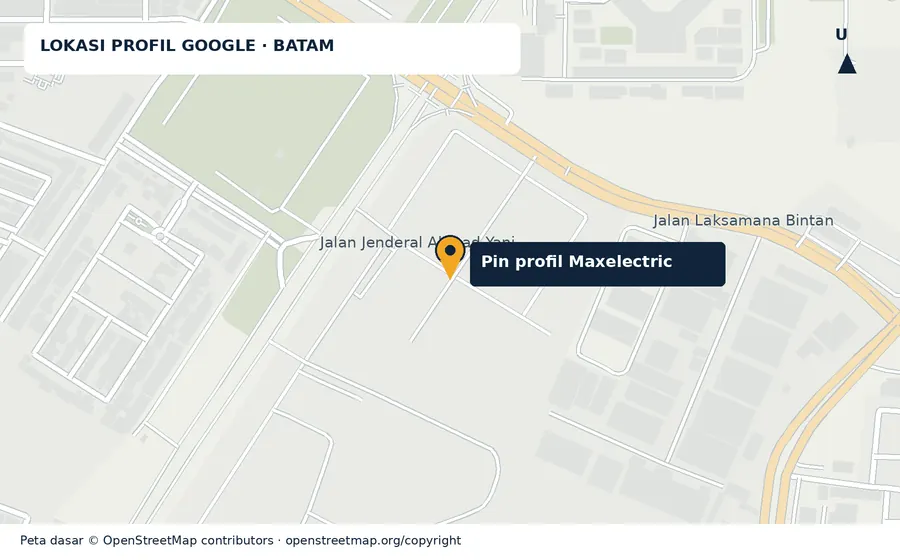 Peta lokasi pin profil Google Maxelectric Batam di Batam; alamat kunjungan perlu dikonfirmasi.